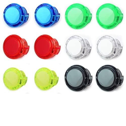 BerryBase Arcade Button 12er Pack, 30mm, transparent, Farben: blau grün rot weiß gelb schwarz Cover