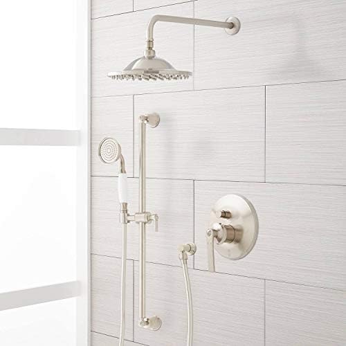 Signature Hardware 436848 Cooper Pressure Balanced Shower System with 8" Rain Shower Head and Hand Shower - Rough In Included - Brushed Nickel