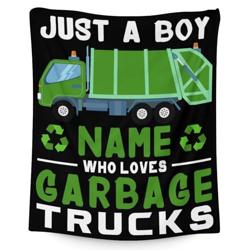 Mercuryelf Custom Garbage Truck Blanket Gift - 40x50 Inches Funny Throw Blankets for Boys - Black Soft, Fuzzy & Warm Throws for Travel, Office
