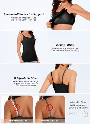 Womens Tank Tops Adjustable Strap Camisole with Built in Padded Bra Vest Sleeveless Layer Top 1/2/3 Packs3