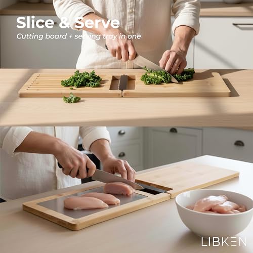 Tabla de cortar rectangular de bambú LIBKEN plegable 5 en 1 miniatura 5