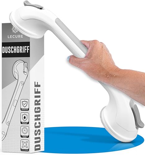 LECURE® Haltegriff Dusche [ohne Bohren] - Extra starker Dusch- & Badewannengriff mit Saugnapf - Ideal für Senioren und Menschen mit körperlichen Einschränkungen [110 kg Tragkraft]