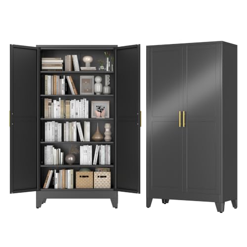 Image of GAIOUS 79 inch Tall Kitchen Pantry Cabinet,Metal Storage Cabinet Black Cupboard