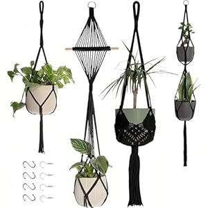 Tetsmg Makramee Blumenampel Schwarz 4er Set