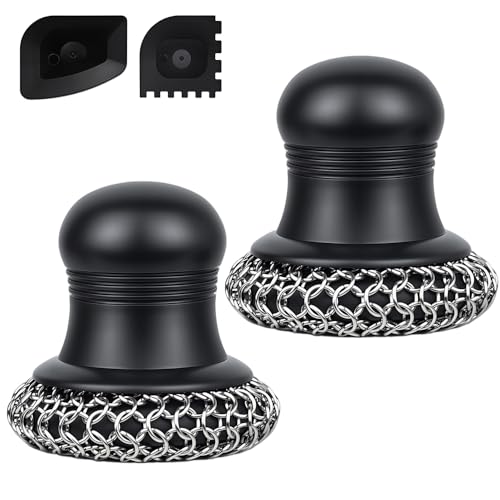 Image of 316 Upgraded Cast Iron Scrubber with Pan Scraper,Cast Iron Cleaner for Grill Pan Skillet Wok Carbon Steel,Ergonomic to Hold Easy to Use Dishwasher Safe ((Large Chain Mail,2pcs))