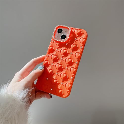 Coque silicone iPhone 13 Pro orange paillettes antichoc strass cœur