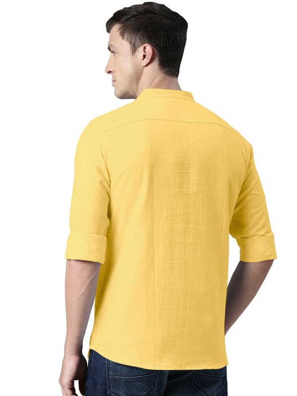 Image of ROYALSCOUT Men's Cotton Blend Casual Short Kurta Shirt with Notch Neck and Button Detail | Full Sleeve Straight Fit Lightweight Ethnic Top for Summer