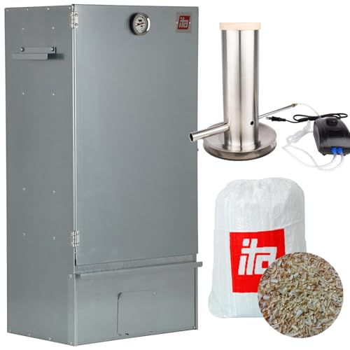 ITA Räucherofen 7005 - Smoker Set mit Rauchgenerator - Räucherschrank mit Thermometer - Edelstahl - EU Qualität, Direkt vom Hersteller - 81 cm mit 3 Etagen