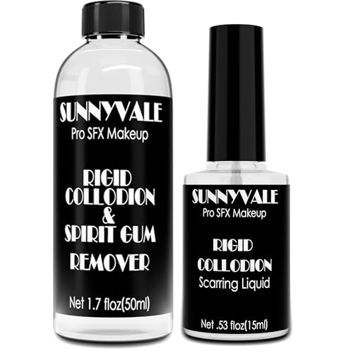 SUNNYVALE 15ml Rigid Collodion with Brush and Remover Kit Professional Scarring Liquid For Face Body Fake Scar Makeup for Halloween SFX Special Effects Costume Theatre Film Makeup(0.53oz+1.7oz)