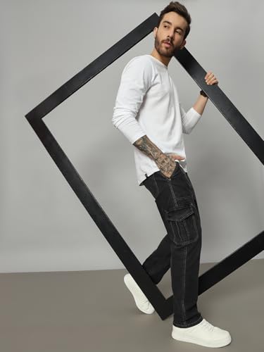 Image of Mens Stretchable Solid Cargo Jeans
