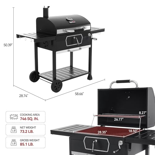 Image of Royal Gourmet CD2030AC Deluxe 30-Inch Charcoal Grill with Cover, Large BBQ Grill with Collapsible Side Tables for Outdoor Picnic Camping Patio Backyard Cooking, Black
