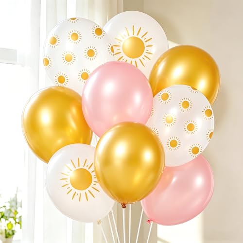 FYSUIMU 32Pcs Boho Sun Balloons Yellow Sunshine Latex Balloon for First Trip Around The Sun Birthday Baby Shower Party Favor Supplies, 12 Inch