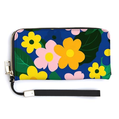 Yellow Orange Flowers Simple PU Leather Clutch Long Bifold Wallet, Coin Purse Credit Pass Case, Durable Card-Holder Money Storage for Women Men