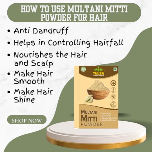 TULSA The Source Of Nature Multani Mitti Powder Bio Organic Natural Multani Mitti Powder For Face Pack, Hair Pack, Pure Fuller's Earth For Soft and Glowing Skin, Bentonite Clay (200-g) (200, Grams)