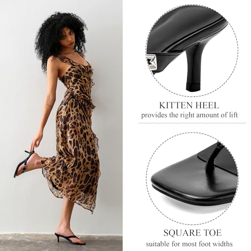 CouieCuies Flip Flop Heels for Women Black Kitten Heels Sandals Square Open Toe Thong Low heel Widths Adjustable3