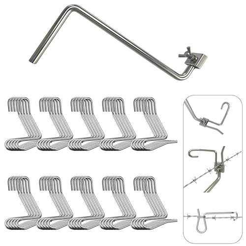 Fence Stretcher Tool Kit - 50-Pack 1/4 Wire Tightener Clips + Heavy-Duty Handle for Barbed Wire Chain Link & Farm Fencing - Rust-Resistant Tensioner for Ranch Garden Pasture