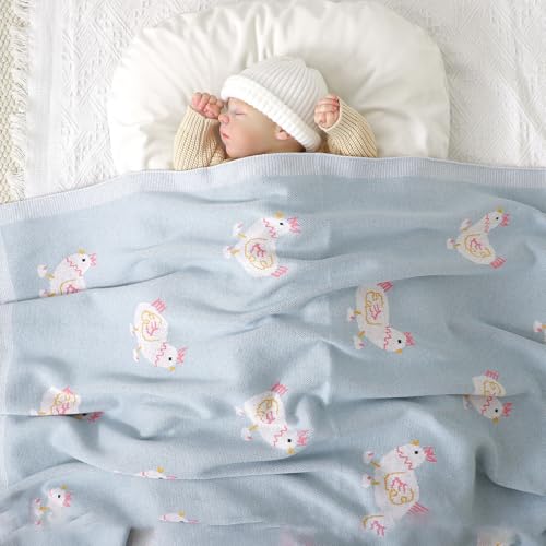 Image of mimixiong Baby Blanket Knit Receiving Boys Girls Blanket Soft Cotton Neutral Blanke for Swaddle Crib Stroller with Cute Sheep (Chicken-Blue, 30x40 Inch (Pack of 1))
