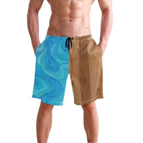 Short de bain pour homme texture bois marron rayé haut de gamme