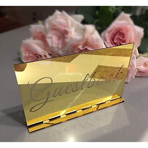 YongPan Acrylic Mirror Wedding Guestbook Table Sign, Acrylic Freestanding Decoration, Wedding Acrylic Free Standing Laser Cut Reception (Gold) Cover