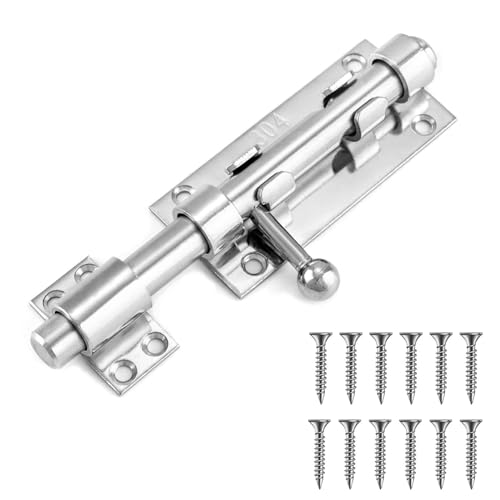 Lanpeeking 304 Edelstahl Türriegel, 12mm Riegelschloss, Verdickter Bolzenriegel mit Vorhängeschloss Loch für Haus Hof Garten Tor Zaun (16cm)