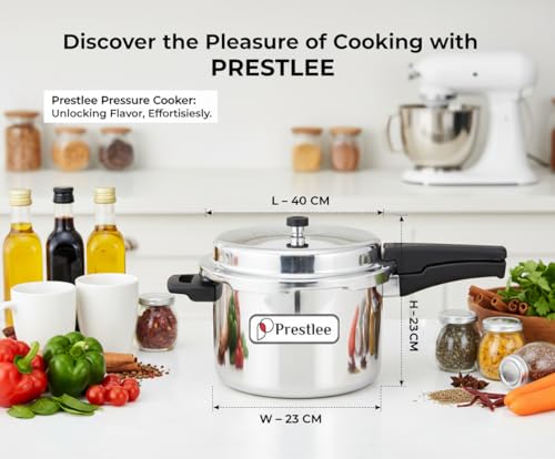 Image of Prestlee Aluminium 5 Litres Pressure Cooker | Outer Lid | Faster & Healthy Cooking | Gas Stove Compatible | ISI Certified | 5 Years Manufacturer's Warranty | Silver