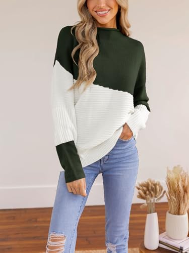 CUPSHE Womens Fall Long Sleeve Mock Neck Sweaters Colorblock Oversized Long Sleeve Knit Pullover Jumper Tops2