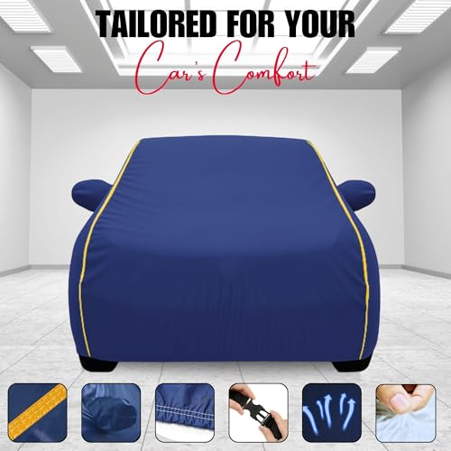 Image of 100% Waterproof Car Cover for Eon UV Protection, Dustproof, Windproof | Custom Fit with Mirror Pockets, Belt & Buckle | All Weather Outdoor Body Cover(Blue)
