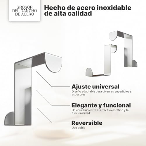 Miniatura 4 de Minismus Juego De 4 Percha Puerta Perchas Colgadores De Acero Inoxidable, Se Pueden Usar Individualmente Ganchos Para Colgar Toalla, Abrigo, Albornoz Y Más Plata