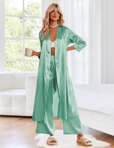 Image of Ekouaer Silk Robes for Women Long Satin Bride Bridesmaid Robe with Pockets