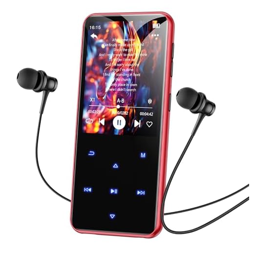 AGPTEK 64GB MP3 Player with Bluetooth, M3 2.4 inch Music Player with Speaker and FM Radio, Touch Buttons, Supports Up to 128GB (Black Red)