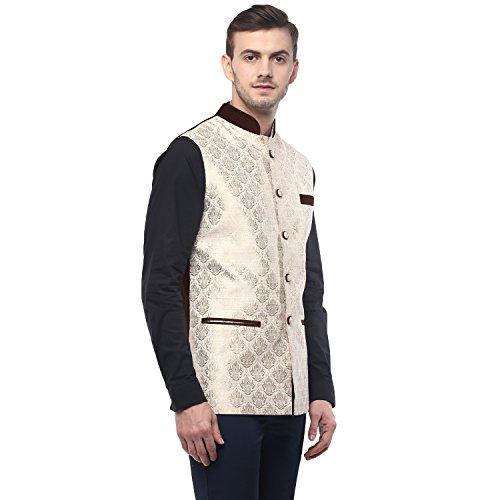 Image of Veera Paridhaan Men's Printed Beige Colour Nehru Jacket