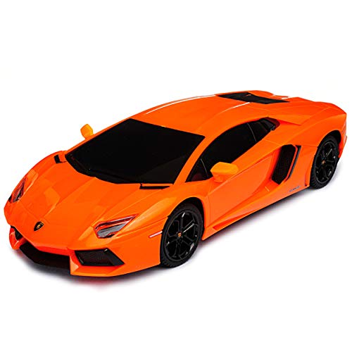 alles-meine.de GmbH Lamborgihini Aventador LP700-4 Coupe Orange 2,4 GHz RC Funkauto mit Beleuchtung und Akkupack 1/24 Siva Modell Auto mit individiuellem Wunschkennzeichen