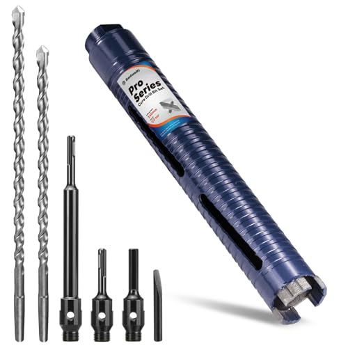 DaduoRi Pro 42mm x 240mm Core Drill Bit Set Includes 3 Adapters(240mm & Regular SDS Plus Hex) 2 Extra Long Centre Bits (280mm/300mm) - For Deep Holes in Concrete Brick Block Stone - 1/2 BSP