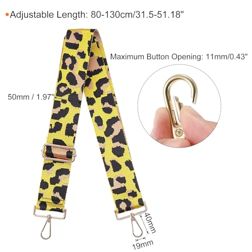 Image of uxcell Purse Strap Replacement, 31-51inch Adjustable Polyester Leopard 2inch Wide Crossbody Shoulder Strap for Handbag Guitar(Yellow, Gold Buckle), 80-130cm