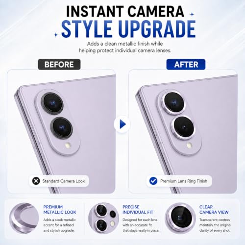 Image of ArmourPro Camera Lens Protector for Samsung Galaxy Z Fold 8 with Auto Alignment Installation Frame, AR+AF Coated Tempered Glass Camera Rings, Anti-Scratch, Case Friendly | Purple