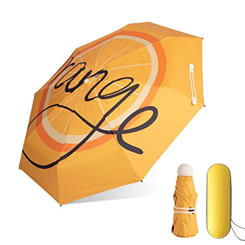 Yumsur Mini Travel Sun & Rain Umbrella, Small Uv Compact Folding Umbrella With Case 8 Ribs Anti-Uv Lightweight Umbrella Orange #TOP8