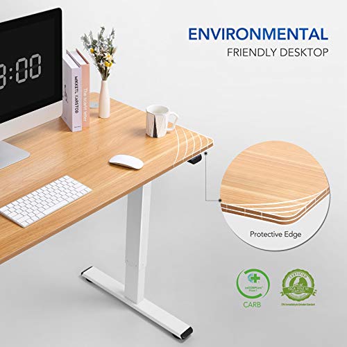 Flexispot Ec1 Electric Standing Desk Whole Piece 55 X 28 Inch Desktop Adjustable Height Desk Home Office Computer Workstation Sit Stand Up Desk (White Frame + 55" Maple Top, 2 Packages) #TOP5