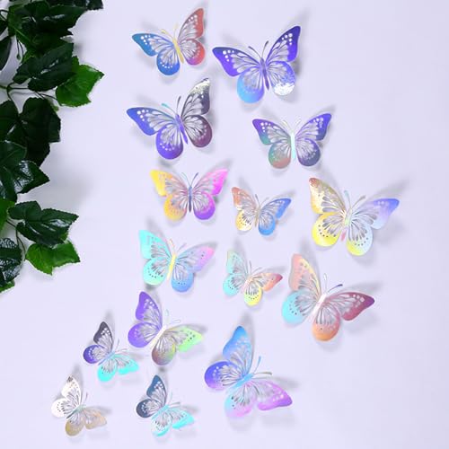 96 Pieces Butterfly Wall Stickers with 8 Different Styles, Decorative Stickers, Cake Stickers, Butterflies for Crafts, 3d Butterfly Wall Stickers, Butterfly Stickers (Pink,Gold,Silver,Dazzling Colors)