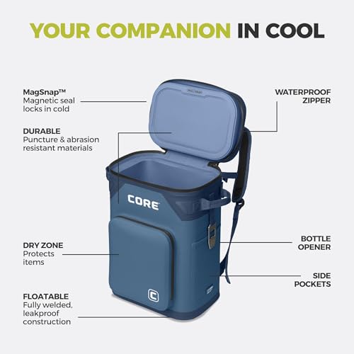 Image of CORE Magnetic Leak Proof Soft Cooler with Waterproof Zipper | Insulated Bag Portable Ice Chest Box | Best Soft Cooler for Food & Beverages for Tailgating, Car Camping, Travel, and Family Beach Picnics