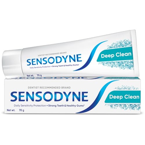 Image of Sensodyne Toothpaste Deep Clean | Daily Sensitivity Protection Tooth Paste Pack of 1 - 70gm | Dentist Recommended | Everyday Use Paste, Fresh Taste, Cavity Protection, Removes Plaque