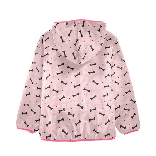 Dog Bone Toddler Fleece Jacket Baby Girls Hooded Zipper Long Sleeve Thick Warm Outerwear 3-10 Years2
