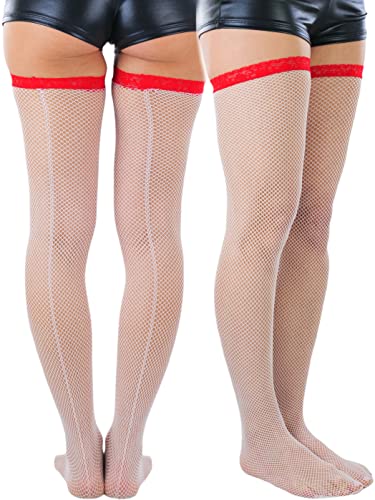 Image of ToBeInStyle Women's Wide Floral Lace Fishnet Thigh Hi Stockings