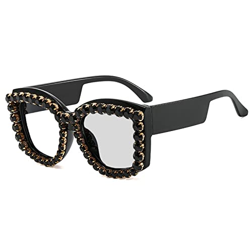 Melrose/Black Rhinestone Photochromic Vintage Punk Square Oversized Bling Rhinestone Reading Glasses (black, 2, multiplier_x)