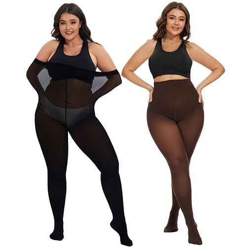 Image of CozyWow Plus Size Tights for Women 80D Soft Solid Color Semi Opaque Pantyhose High Waist 1X 2X 3X 4X