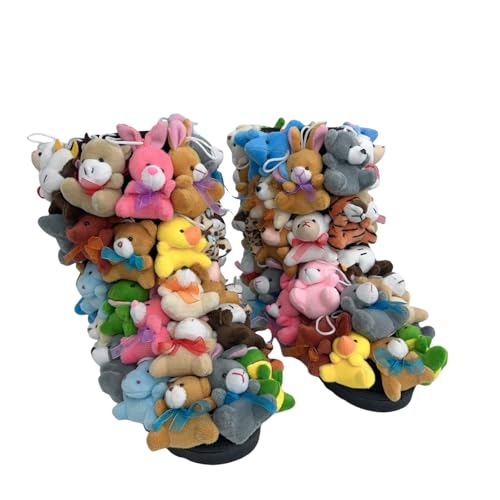 Winter Snow Boots for Women, Teddy Boots covered In Stuffed Animals, Mid-Calf Fluffy Boots