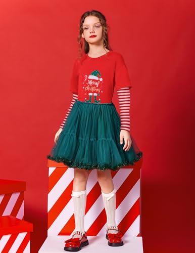 Image of Arshiner Girls Christmas Halloween Long Sleeve Shirts Graphic Stripe Plaid Patchwork Top Tee