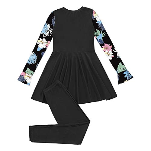 TiaoBug Modest 2 Pieces Swimsuit for Kids Girls Floral Long Swimdress with Pants Hijab Burkini Sets4