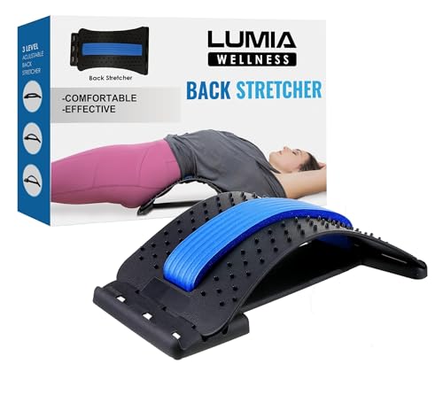 Lumia Wellness 3-Level Adjustable Back Stretcher for Lower Back Pain Relief, Lumbar Back Cracking Device, Back Massager for Spine Decompression and Scoliosis