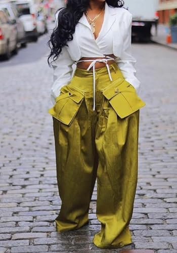 Women Satin Wide Leg Pants Casual High Waisted Palazzo Pants Trousers Loose Baggy Cargo Pants2
