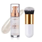 Body Shimmer Oil, Diamond Platinum Natural Glow Luminizer, Long Lasting Moisturizing Liquid Illuminator Highlighter Makeup for a Sun-Kissed Glow, Brush Include, 1oz, Light Fair